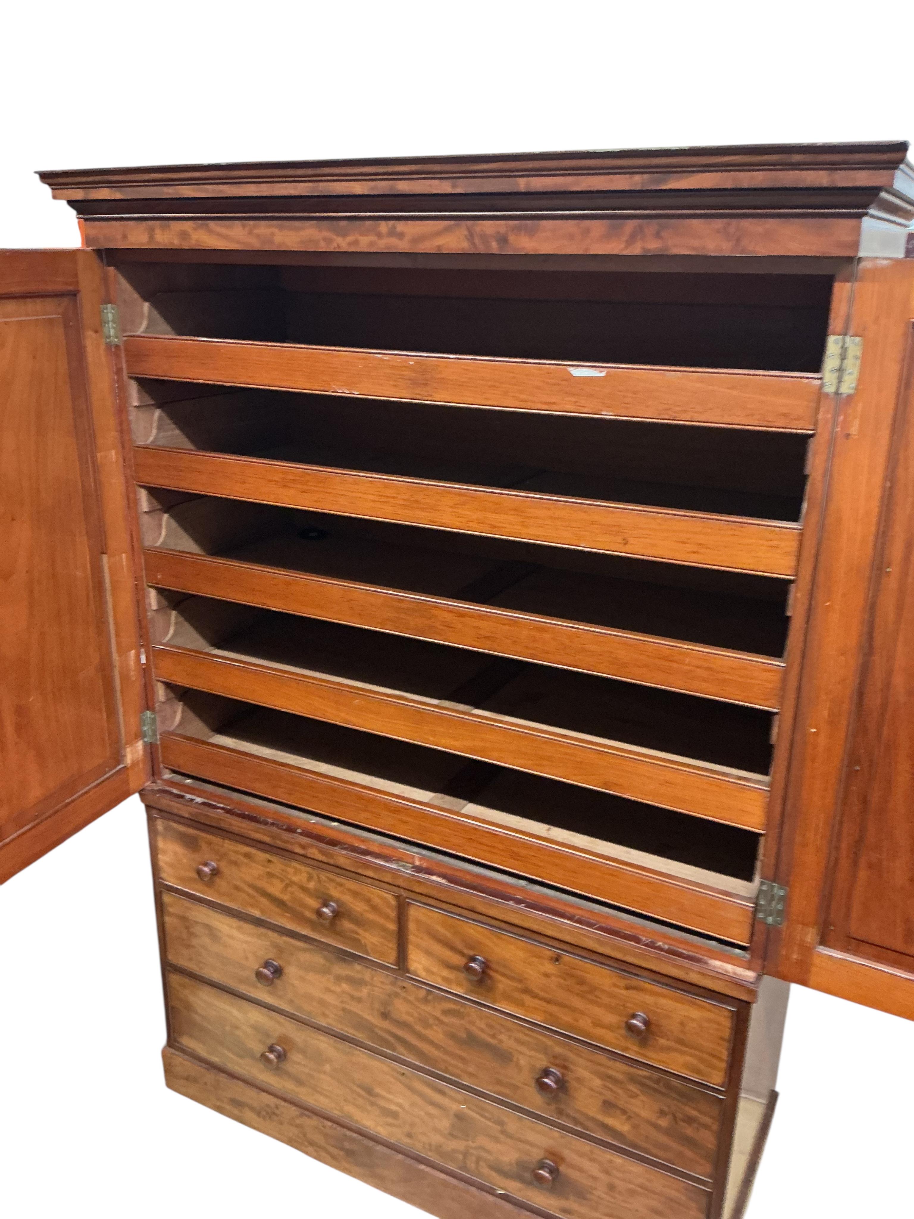 A Victorian mahogany linen press, Cope and Collinson locks, width 150cm, depth 60cm, height 214cm
